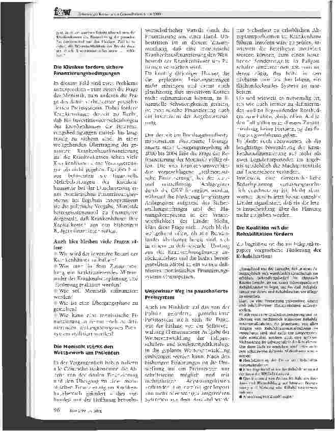 Vorschauseite 4: Schwieriger Konsens zur Gesundheitsreform 2000 Umfassendes Reformvorhaben stellt alle Beteiligten vor größte Herausforderungen