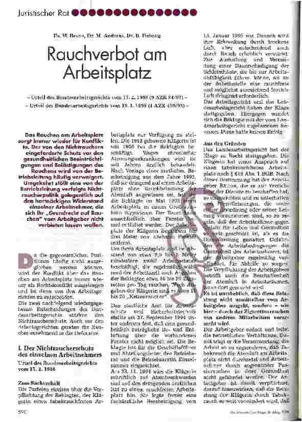 Vorschauseite 1: Rauchverbot am Arbeitsplatz