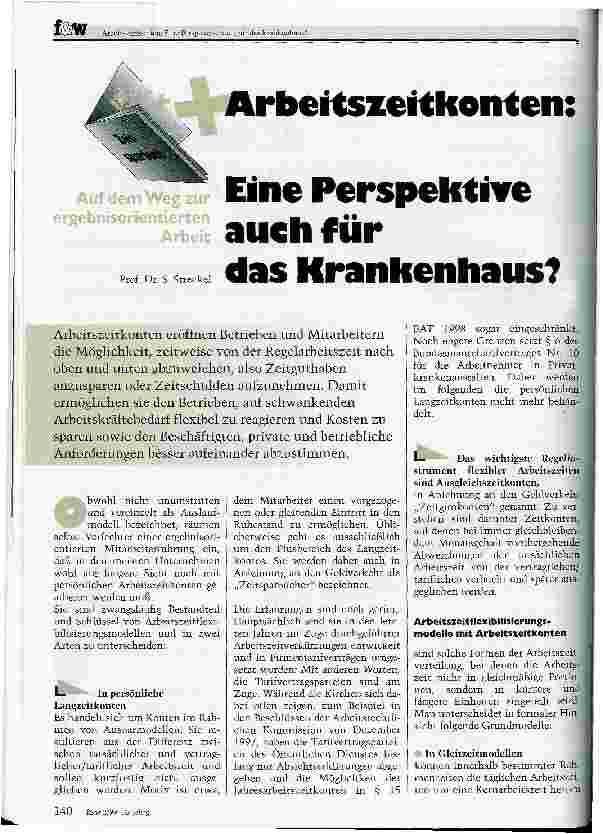 Vorschauseite 1: Zeitsparbuch & Arbeitszeitkonten: Eine Perspektive auch für das Krankenhaus? Auf dem Weg zur ergebnisorientierten Arbeit.