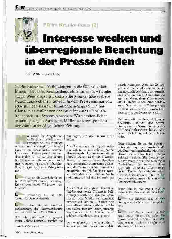 Vorschauseite 1: Interesse wecken und überregionale Beachtung in der Presse finden