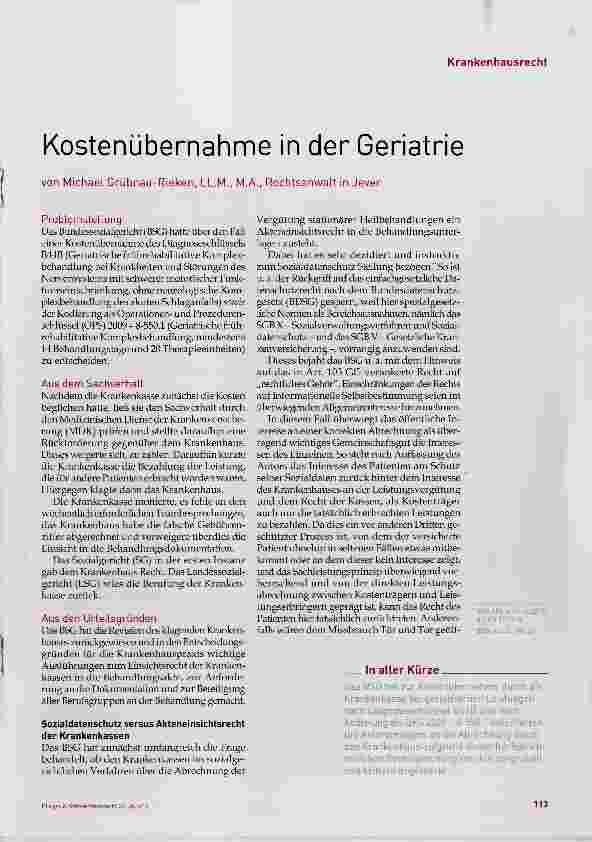 Vorschauseite 1: Kostenübernahme in der Geriatrie