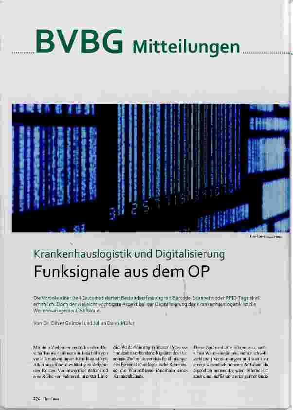 Vorschauseite 1: Krankenhauslogistik und Digitalisierung Funksignale aus dem OP