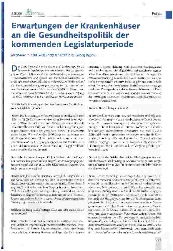 Vorschauseite 1: Erwartungen der Krankenhäuser an die Gesundheitspolitik der kommenden Legislaturperiode