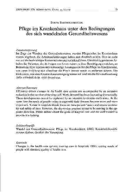 Vorschauseite 1: Pflege im Krankenhaus unter den Bedingungen des sich wandelnden Gesundheitswesens