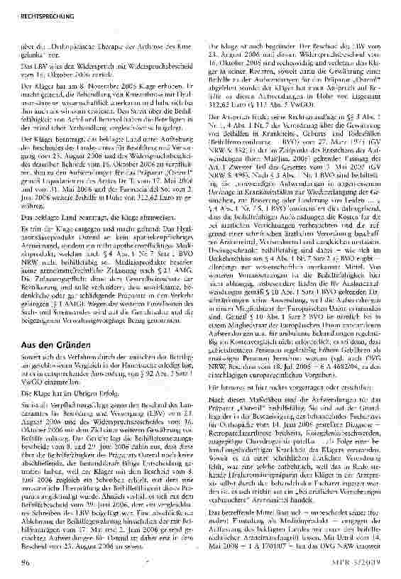 Vorschauseite 2: Beihilfefähigkeit eines Hyaluronsäurepräparates §§ 4 Abs. i, 3 Abs. i, io Abs. i BhV NW, §§ i, 2 Abs. l AAAG, § 3 MPG