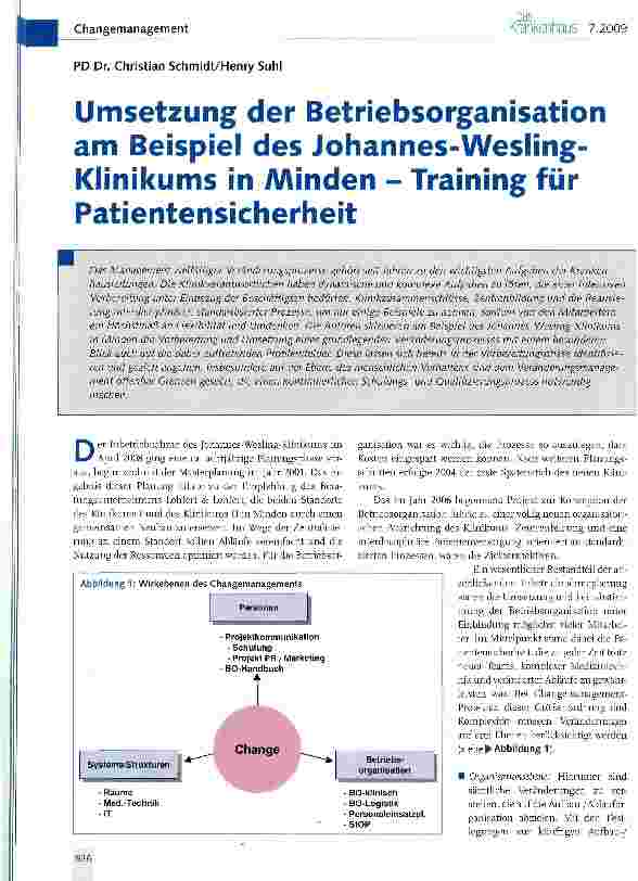 Vorschauseite 1: Umsetzung der Betriebsorganisation am Beispiel des Johannes-Wesling-Klinikums in Minden - Training fü Patientensicherheit