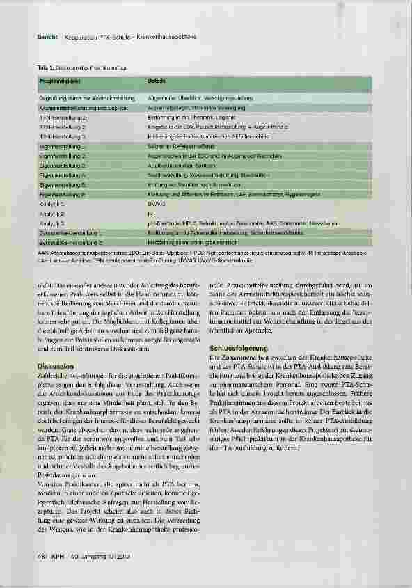 Vorschauseite 2: Die Kooperation PTA-Schule - Krankenhausapotheke