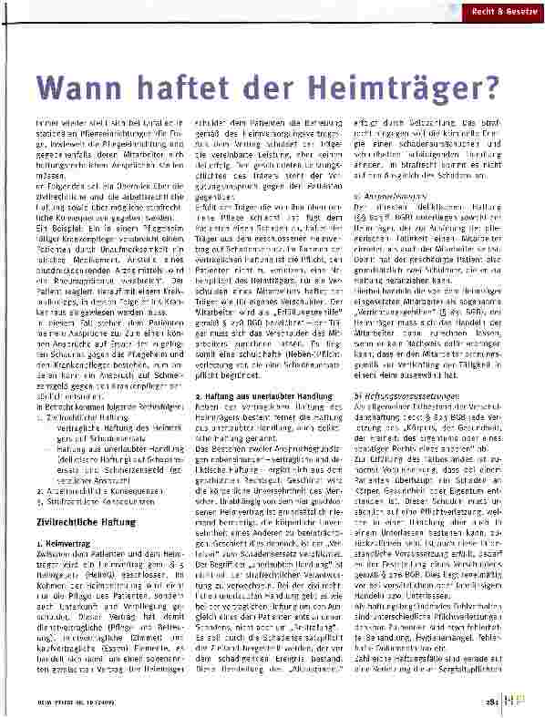 Vorschauseite 1: Wann haftet der Heimträger?