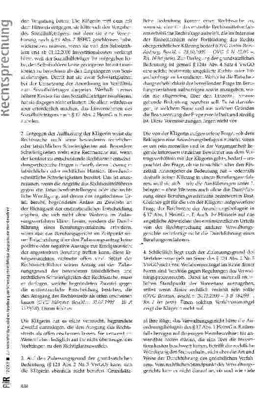 Vorschauseite 5: Zur heimaufsichtsrechtlichen Anordnung zur Sicherung zivilrechtlicher Ansprüche der Heimbewohner