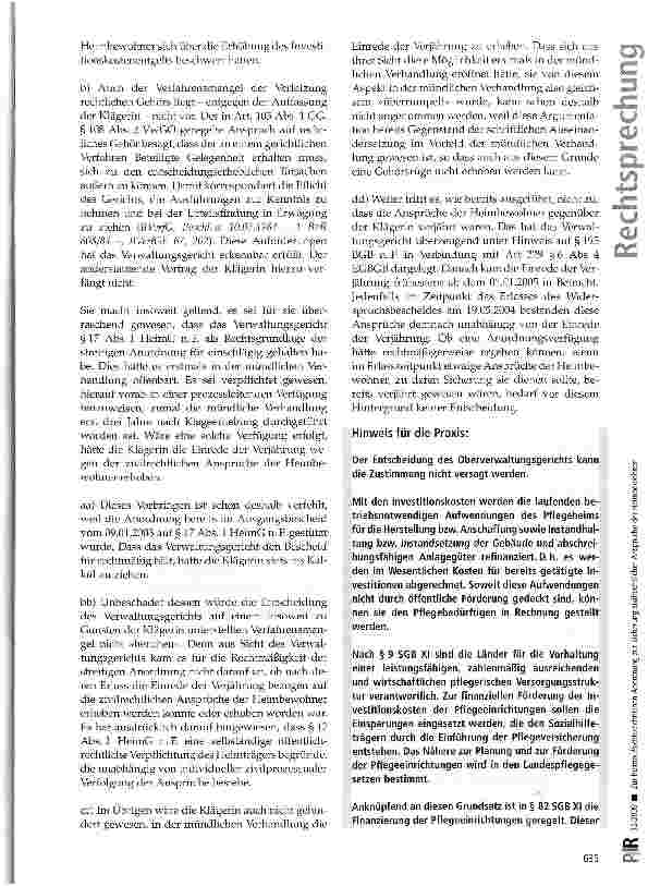 Vorschauseite 6: Zur heimaufsichtsrechtlichen Anordnung zur Sicherung zivilrechtlicher Ansprüche der Heimbewohner