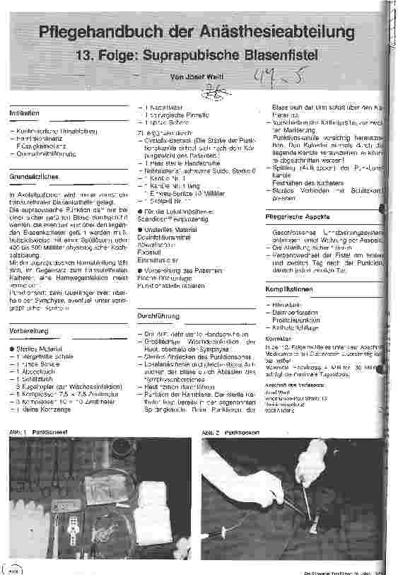Vorschauseite 1: Pflegehandbuch der Anästhesieabteilung 13. Folge: Suprapubische Blasenfistel