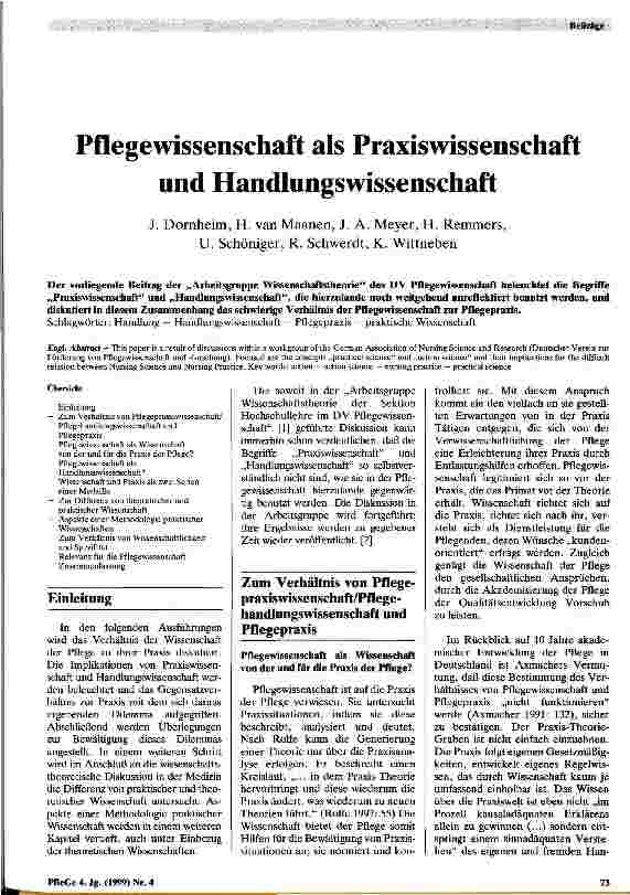 Vorschauseite 1: Pflegewissenschaft als Praxiswissenschaft und Handlungswissenschaft