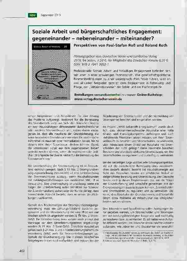 Vorschauseite 2: Empfehlungen des Deutschen Vereins zur Regulierung und Vermeidung von Stromschulden und Strom Unterbrechungen in Haushalten der Grundsicherung und Sozialhilfe