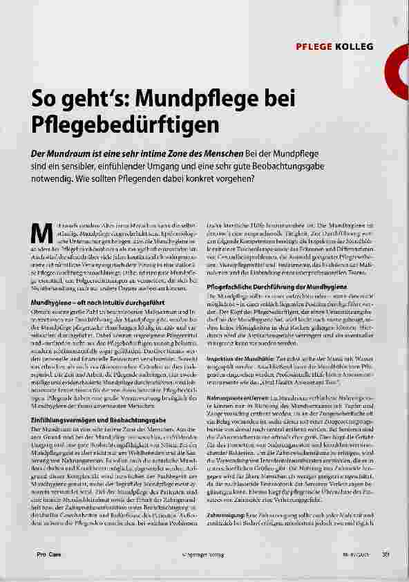 Vorschauseite 1: So gehts: Mundpflege bei Pflegebedürftigen