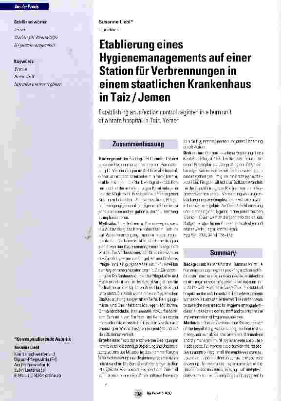 Vorschauseite 1: Etablierung eines Hygienemanagements auf einer Station für Verbrennungen in einem staatlichen Krankenhaus in Taiz/ Jemen