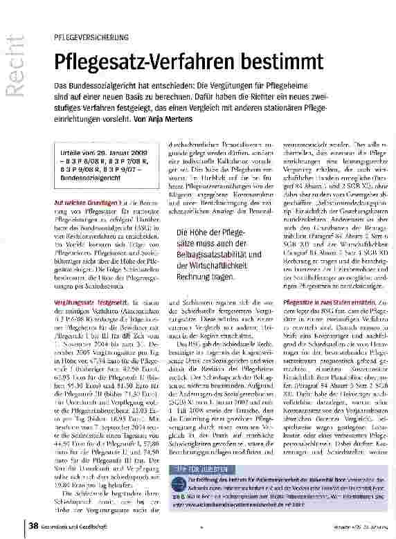 Vorschauseite 1: Pflegesatz-Verfahren bestimmt