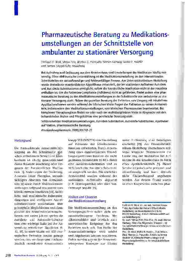 Vorschauseite 1: Pharmazeutische Beratung zu Medikationsumstellungen an der Schnittstelle von ambulanter zu stationärer Versorgung