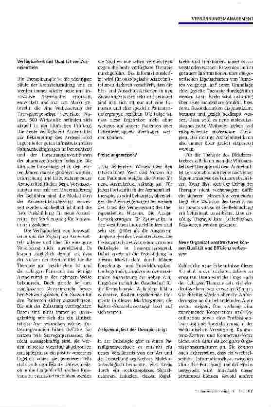 Vorschauseite 2: Zukunftsweisende VersorgungsstrukturenWie kann die Versorgung mit innovativen Arzneimitteln in der Onkologie langfristig garantiert werden?