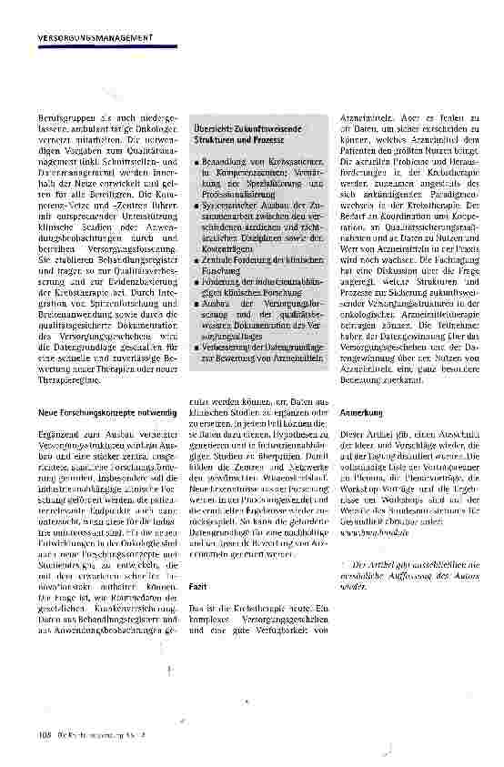 Vorschauseite 3: Zukunftsweisende VersorgungsstrukturenWie kann die Versorgung mit innovativen Arzneimitteln in der Onkologie langfristig garantiert werden?