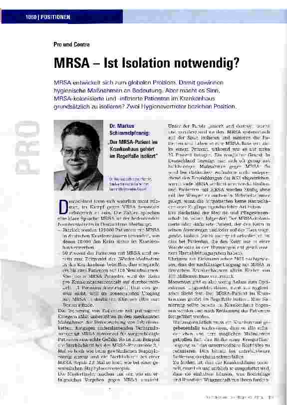 Vorschauseite 1: MRSA- Ist Isolation notwendig?