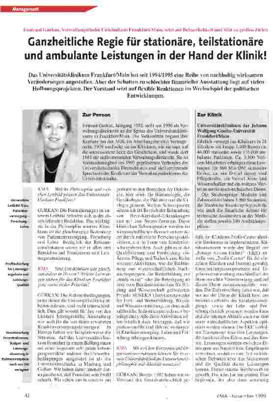 Vorschauseite 1: Ganzheitliche Regie für stationäre, teilstationäre und ambulante Leistungen in der Hand der Klinik!