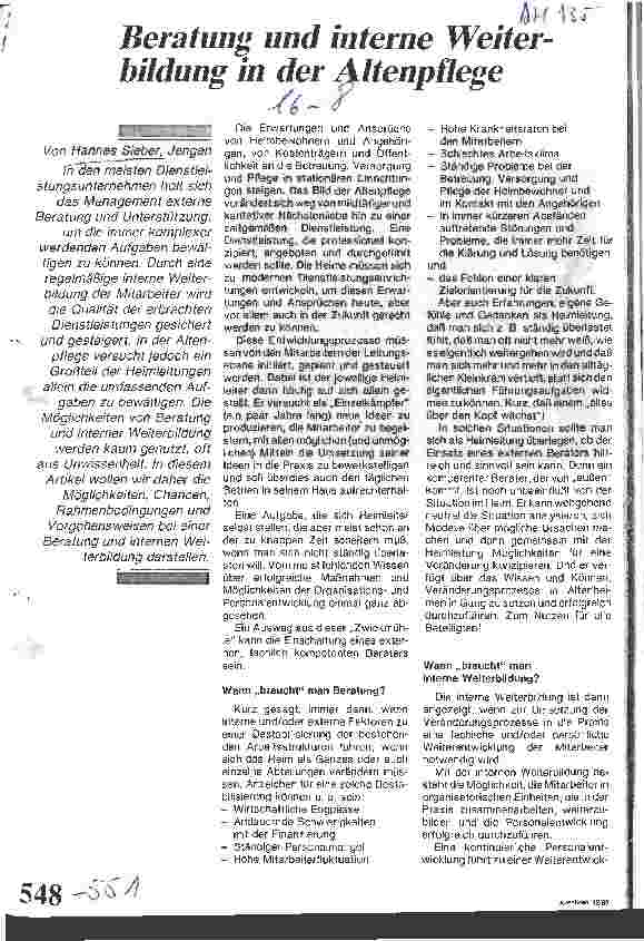 Vorschauseite 1: Beratung und interne Weiterbildung in der Altenpflege