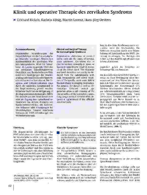Vorschauseite 1: Klinik und operative Therapie des zervikalen Syndroms