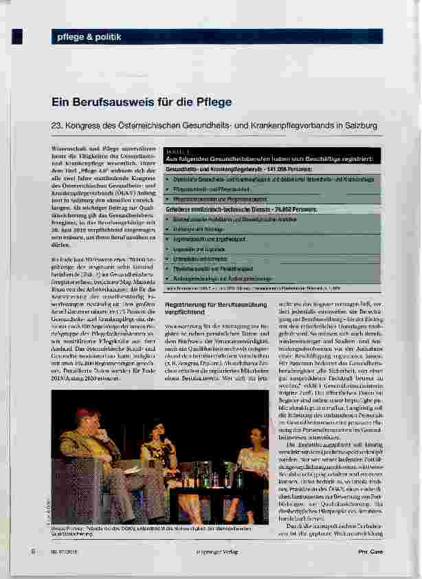 Vorschauseite 1: Ein Berufsausweis für die Pflege
