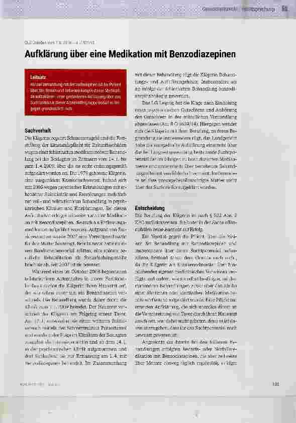 Vorschauseite 1: Aufklärung über eine Medikation mit Benzodiazepinen