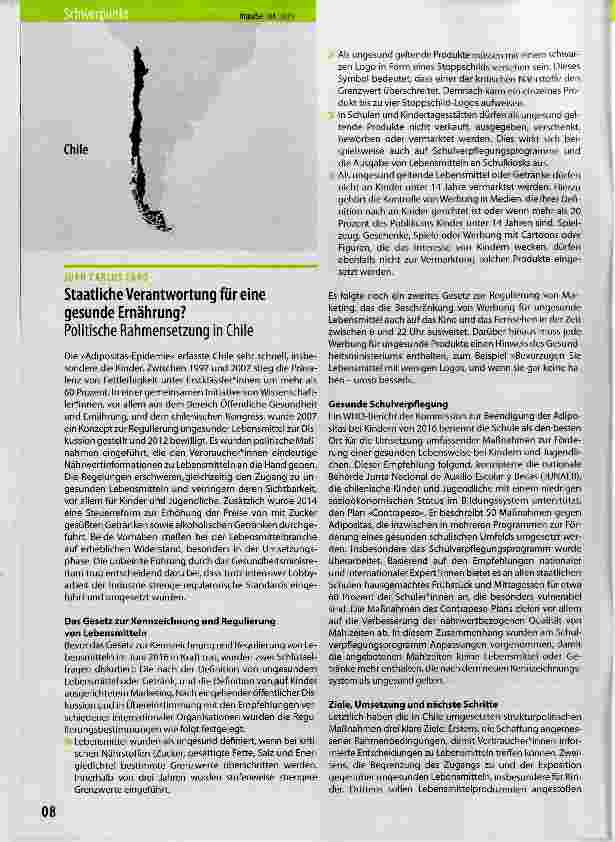 Vorschauseite 1: Staatliche Verantwortung für eine gesunde Ernährung? Politische Rahmensetzung in Chile