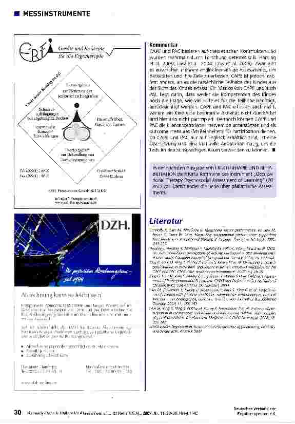 Vorschauseite 2: Childrens Assessment of Participation and Enjoyment (CAPE) und Preferences for Activities of Children (PAC)