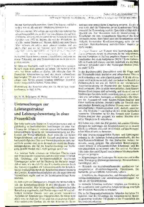 Vorschauseite 1: Untersuchungen zur Leistungsstruktur und Leistungsbewertung einer Frauenklinik