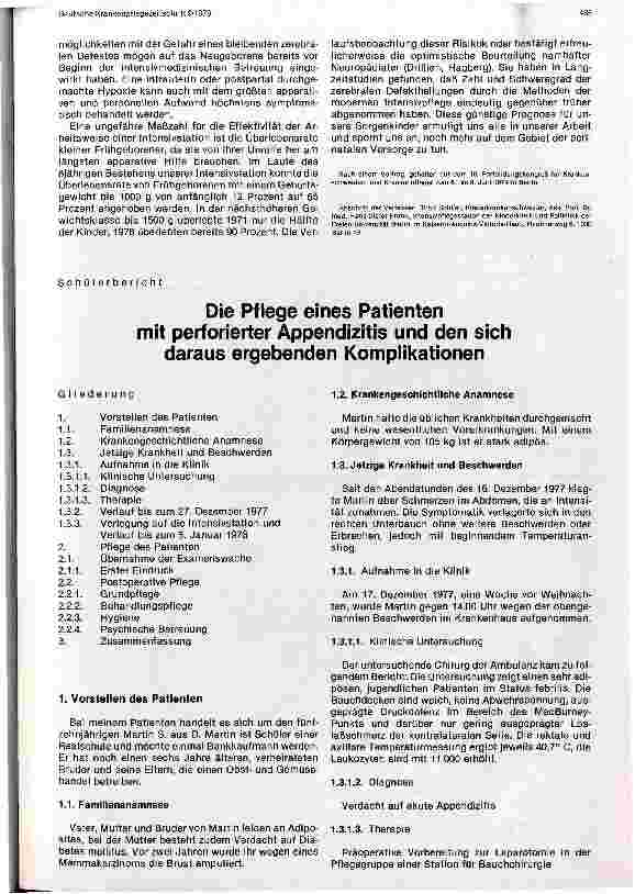 Vorschauseite 1: Die Pflege eines Patienten mit perforierter Appendizitis und den sich daraus ergebenden Komplikationen
