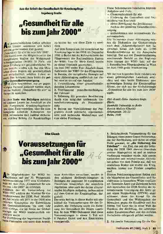 Vorschauseite 1: Gesundheit für alle bis zum Jahr 2000