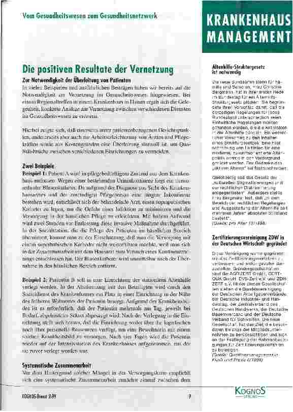 Vorschauseite 1: Die positiven Resultate der Vernetzung Zur Notwendigkeit der Überleitung von Patienten