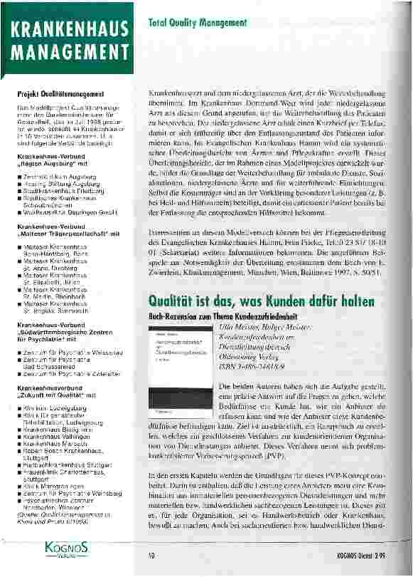 Vorschauseite 2: Die positiven Resultate der Vernetzung Zur Notwendigkeit der Überleitung von Patienten