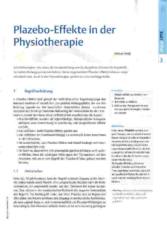 Vorschauseite 1: Plazebo-Effekte in der Physiotherapie
