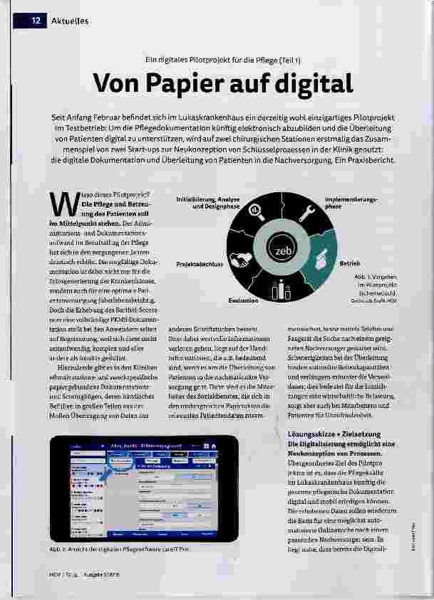 Vorschauseite 1: Ein digitales Pilotprojekt für die Pflege (Teil 1) Von Papier auf digital