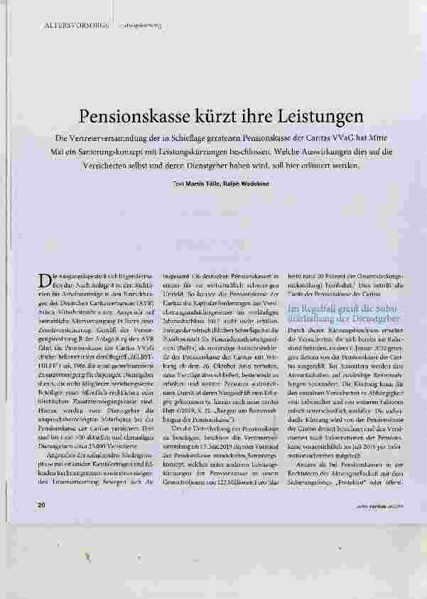Vorschauseite 1: Pensionskasse kürzt ihre Leistungen