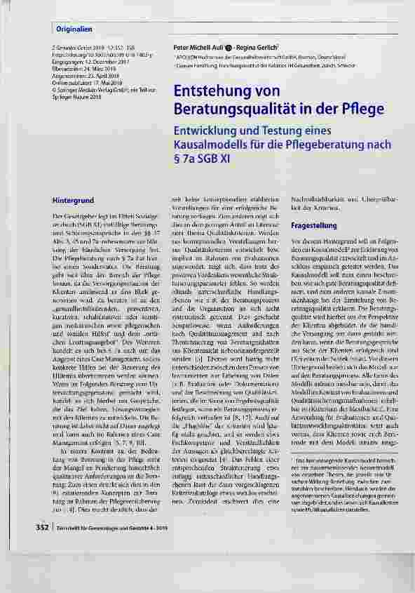 Vorschauseite 1: Entstehung von Beratungsqualität in der Pflege Entwicklung und Testung eines Kausalmodells für die Pflegeberatung nach § 7a SGB XI