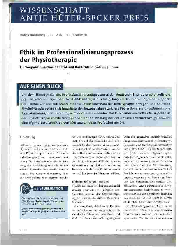 Vorschauseite 1: Ethik im Professionalisierungsprozess der Physiotherapie