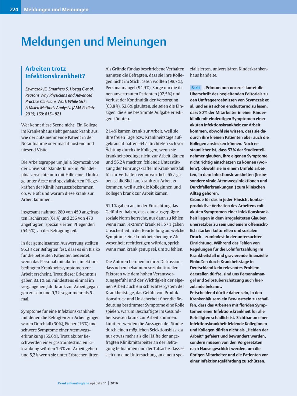Vorschauseite 1: Arbeiten trotz Infektionskrankheit?