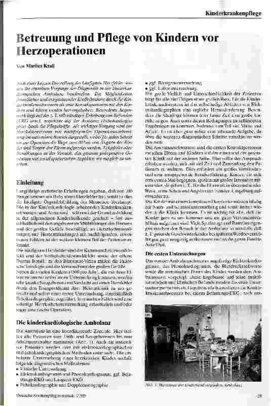 Vorschauseite 1: Betreuung und Pflege von Kindern vor Herzoperationen