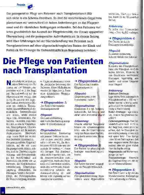 Vorschauseite 1: Die Pflege von Patienten nach Transplantation