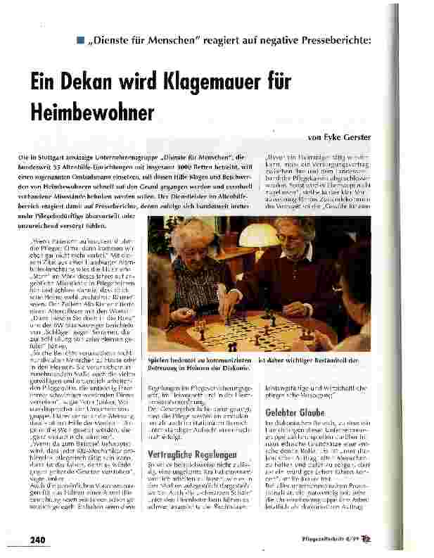 Vorschauseite 1: Ein Dekan wird Klagemauer für Heimbewohner Dienste für Menschen reagiert auf negative Presseberichte