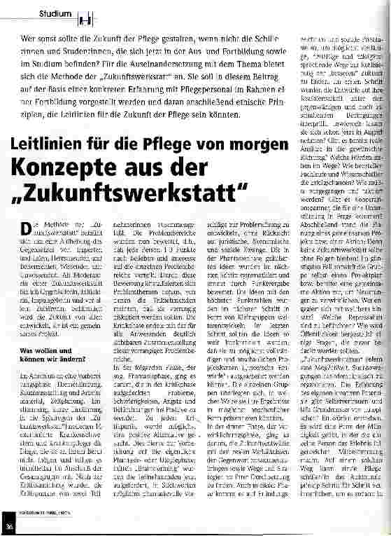 Vorschauseite 1: Konzepte aus der Zukunftswerkstatt Leitlinien für die Pflege von morgen