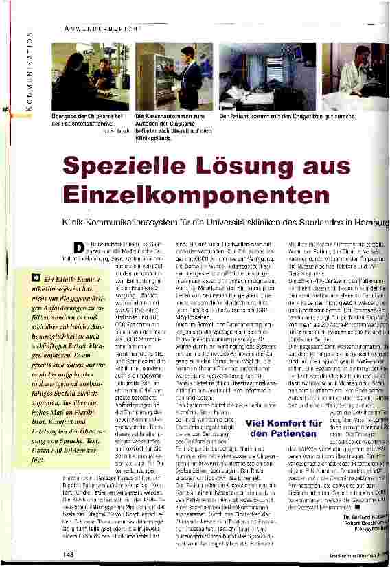 Vorschauseite 1: Spezielle Lösung aus Einzelkomponenten Klinik-Kommunikationssystem für die Universitätskliniken des Saarlandes in Homburg