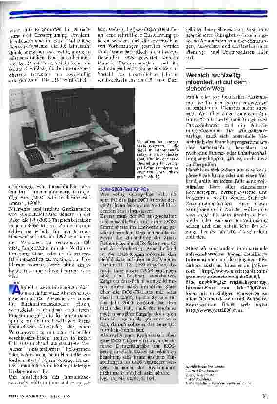 Vorschauseite 2: Kein Grund zur Panik Die EDV -Umstellung auf das Jahr 2000