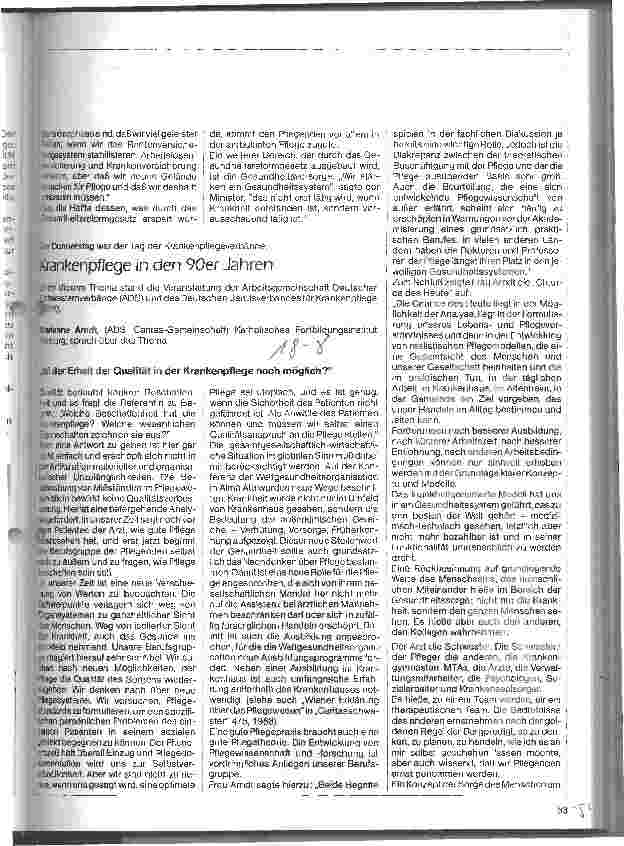 Vorschauseite 1: Krankenpflege in den 90er Jahren Ist der Erhalt der Qualität in der Krankenpflege noch möglich?