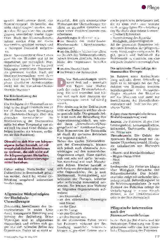 Vorschauseite 2: Pflege bei Stammzellenunterstützter Hochdosis-Chemotherapie mit einer Plegeplanung zu den pflegerischen Schwerpunkten
